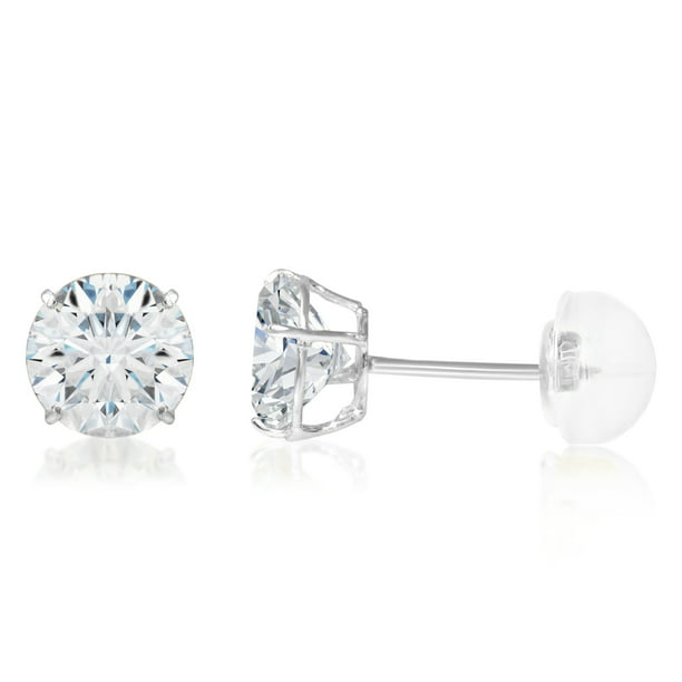 14K Solid Yellow Gold 6mm Round Birthstone CZ Stud Earrings with Push Back